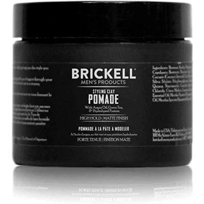 Imagen de Brickell Men &#039;s Styling Clay Pomade para hombres, natural y orgánico con fijación fuerte acabado mate, producto peinados modernos, 2 onzas, perfumado