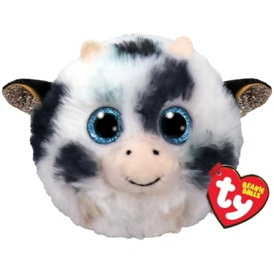 Imagen de Ty Beanie Balls Moophy Vaca con Ojos Azules Brillantes, Animales de Peluche Suaves y Redondos para coleccionar, 10 cm, T42556