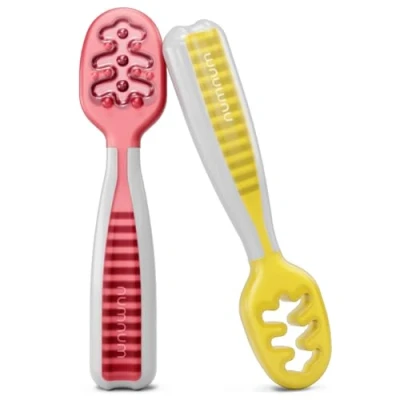 Imagen de NumNum Pre Cuchara GOOtensils silicona BLW autoalimentación desde 6 18 meses, sin BPA, apto lavavajillas (Rojo/Amarillo)