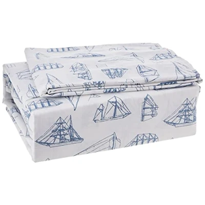 Imagen de Nautica Juego de sábanas King, Ropa Cama percal algodón, Fresco y Fresco, Ligero Transpirable (Madera Blanca Azul Vela, King)