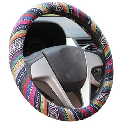 Imagen de ISTN 2018 Cubierta para Volante de paño Lino, Estilo étnico, diseño Antideslizante y absorción del Sudor
