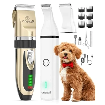 Imagen de oneisall kit de cortapelos para perros y patas perro, 2 en 1, aseo mascotas, gatos, perros, silencioso, inalámbrico