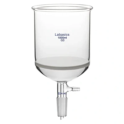 Imagen de Labasics Embudo de Filtración Buchner Vidrio Borosilicato con Frita Gruesa (G1), 114mm I.D, 120mm Profundidad, Filtering Funnel Junta 24/40 y Tubería Dentada al Vacío (1L)