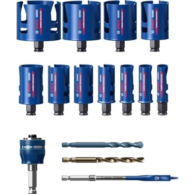 Imagen de Bosch Professional 15 uds. Set de Sierra Corona Expert Construction Material (para Madera blanda, Ø 20 76 mm, Accesorios Taladro impacto rotativo)