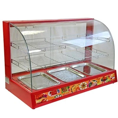 Imagen de Vitrina Calienta Comida Eléctrica 90cm con 3 Bandejas Acero Inox,Luz Interna+2 Puertas Corredizas 220V 1200W Calentador Buffet 24 Meses Garantía para Cocinas Bares Restaurantes