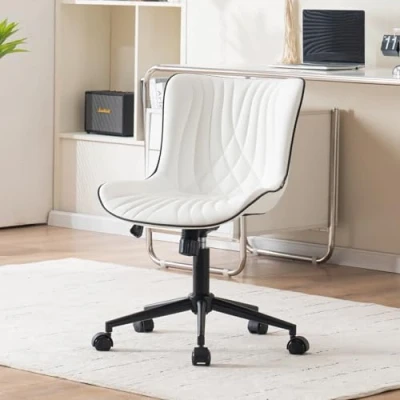Imagen de YOUTASTE Silla de Oficina Ergonómica, Escritorio Regulable en Altura, Cuero PU,Silla Giratoria con Función Inclinación, Ordenador Ruedas para Estudio, Dormitorio, Blanco