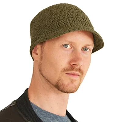 Imagen de CHARM Hombres Pescador Kufi Gorros 100% Algodón Cráneo Gorra Croché Quimio Casquillo Caqui