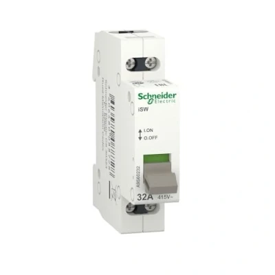 Imagen de Schneider Electric A9S60232 Acti9 iSW Interruptor, 2 Polo, 32A, 415V, 70mm x 18mm 77mm, Blanco