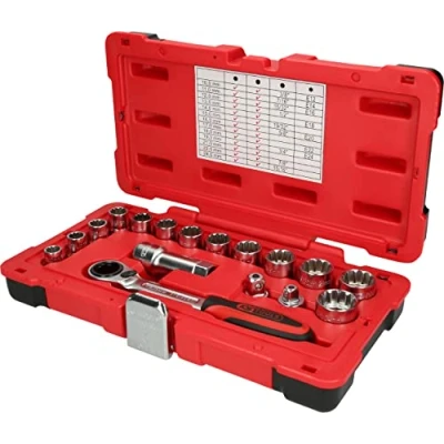 Imagen de KS Tools 916.4050 3/8&quot;+1/2&quot; Juego de llaves vaso TRIPLEplus para carraca hueca, 17 pzs