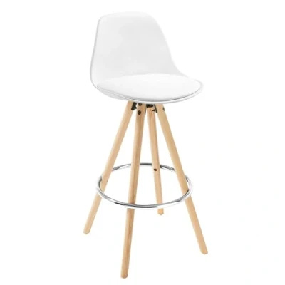 Imagen de WOLTU 1x Taburetes de Bar con Respaldo, Marco Madera Maciza Imitación Cuero, para Cocina, Sillas Alto Cocina Altas Blanco BH45ws 1