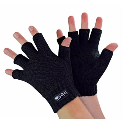Imagen de THMO Guantes térmicos sin dedos Thinsulate con forro polar para niños invierno, Negro , 10 11 años
