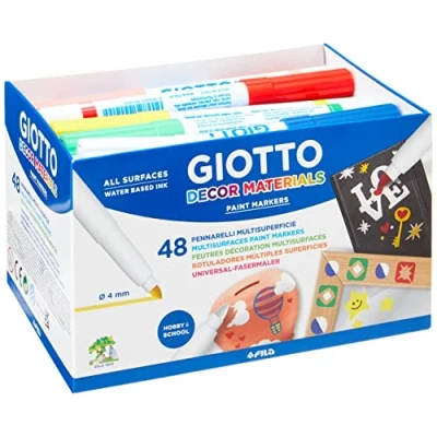 Imagen de Giotto Decor Materials, Rotuladores Múltiples Superficies, Punta Media, Schoolpack, Colores Surtidos, 48 unidades