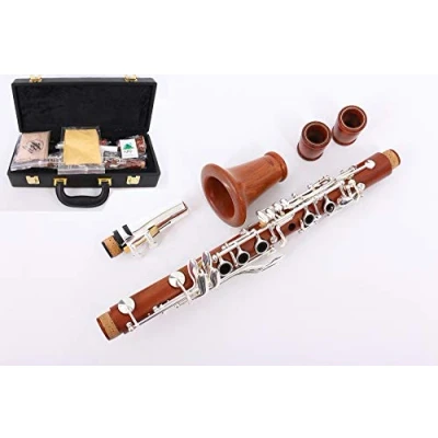Imagen de Yinfente Clarinete de palisandro para clarinete, cuerpo placa plateada, funda 17 llaves + lengüetas almohadillas Eb Flat Tone Advance