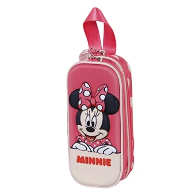 Imagen de Disney Minnie Mouse Bobblehead Estuche Portatodo 3D Doble, Rosa, 22 x 9.5 cm