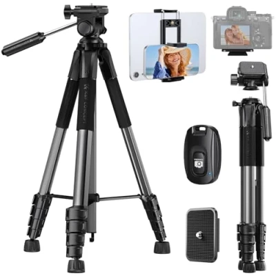 Imagen de K&amp;F Concept Trípode Ligero Portátil 190cm S255A3+BV01 Tripode para Movil de Tubo Perfilado 5 Lados DSLR, Cámara Réflex Digital, Teléfono Móvil, etc.