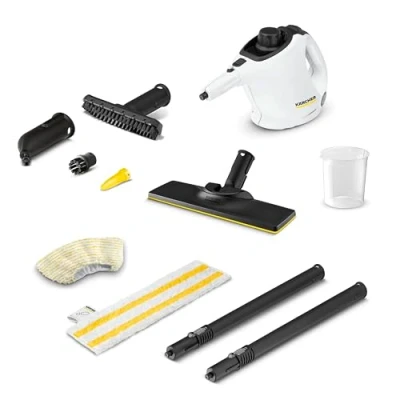 Imagen de Kärcher Limpiadora de vapor SC 1 EasyFix, presión vapor: 3 bar, tiempo calentamiento: min, potencia: 1200W, rendimiento superficie: 20 m², depósito: 200ml, kit limpieza EasyFix y boquillas