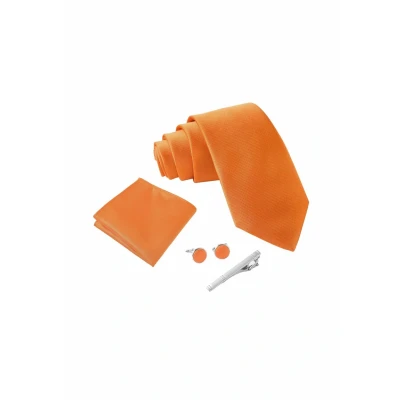 Imagen de Massi Morino Corbatas de hombre Naranja y pañuelos con gemelos, clip corbata set Calabaza Accesorio traje modernas para boda