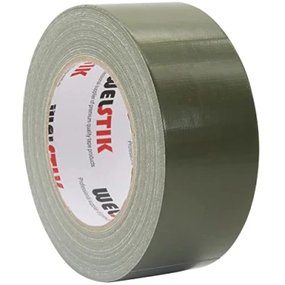 Imagen de WELSTIK ruban toilé vert olive adhésif de qualité professionnelle, coloré pour réparation, bricolage, travaux manuels, utilisation en intérieur et extérieur, 50 mm x 41 m