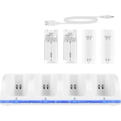 Imagen de SOONHUA Estación de Carga Wii 4 en 1 Base Del Controlador con Baterías Recargables E Indicadores Led para Control Remoto Blanco
