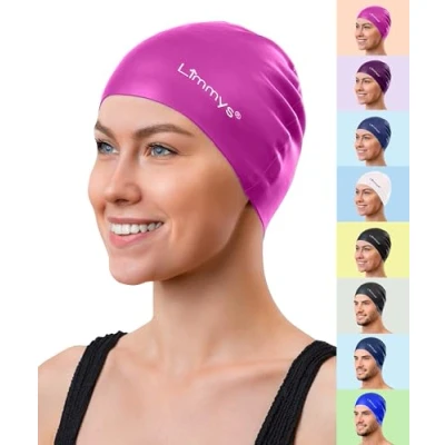 Imagen de Limmys Gorro de Natación Mujer Piscina 100% Silicona Cómodo, Elástico Gorros (Rosa Oscuro)