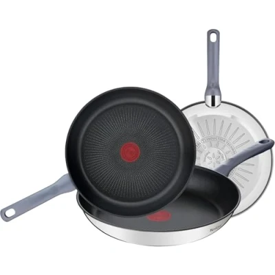 Imagen de Tefal Daily Cook Juego de 3 sartenes 20, 24 y 26 cm acero inoxidable, antiadherentes, tecnología Thermospot, cocción uniforme, todo tipo cocinas, sin PFOA, color negro