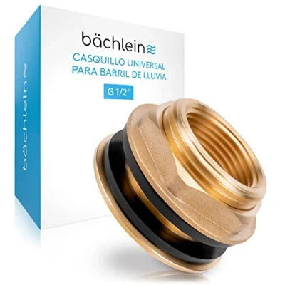 Imagen de Bächlein Casquillo Universal para Barril de Lluvia, Latón Tanque como Conexión Grifo Agua o Grifo, Tornillo con Rosca Interna 1/2 Pulgada