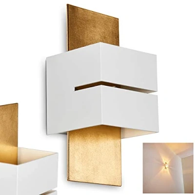 Imagen de aplique Tora de metal en blanco/oro con ranura, moderno efecto luz, 1 x casquillo G9, cubo/plafón pared interior up &amp; down, sin bombilla(s)