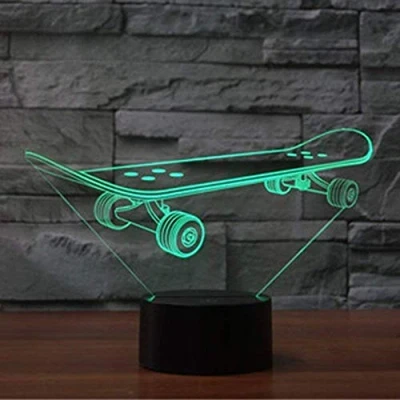 Imagen de 3D Skate Ilusión Lámpara luz Nocturna 7 Colores Cambiantes Touch USB de Suministro Energía Juguetes Decoración Regalo Cumpleaños Navidad