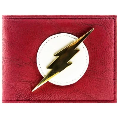 Imagen de Animation Flash Traje Emblema de Rayo Dorado Desgastado Billetera/Cartera Bi Fold ID &amp; Porta Tarjetas, Rojo