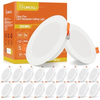 Imagen de Downlight LED Techo Empotrable Extraplano Redondo, 7W 700LM, Luz Calida(3000K) IP44, Corte 95 105mm, Foco Ojo de Buey, 20 Pack