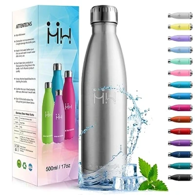 Imagen de HoneyHolly Botella Termica 500ML agua Acero Inoxidable, Termo con pared Doble Aislamient, de Fugas, Cantimplora para Niños, Deportiva, Gym Conserva 12 Horas Caliente, 24 frio