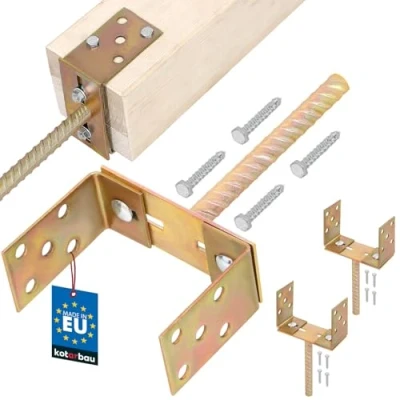 Imagen de KOTARBAU® Juego de 2 soportes en U 0 a 160 mm ancho, barra ajustable 200 mm, acero galvanizado, anclajes hormigón ajustables para postes madera, hormigón, anclaje