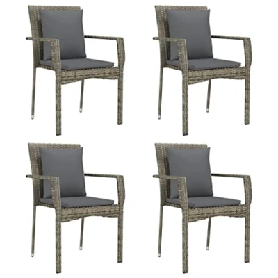 Imagen de vidaXL 4X Sillas de Jardín Set Muebles para Comedor Terraza Patio Balcón Juego Asientos Exterior con Cojines Ratán Sintético Gris