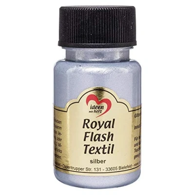 Imagen de Ideen mit Herz pintura textil metalizada Royal Flash Color Metálico de Alto Brillo Adecuado para tejidos y telas Claros Oscuros Camisetas, Bolsos, Ropa 50 ml (plata)