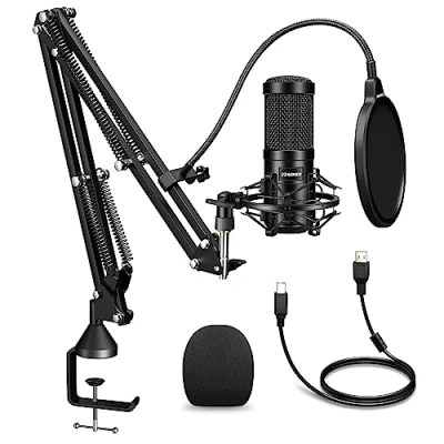 Imagen de Aokeo AK 60 Micrófono USB para PC con Soporte de Brazo Tijera suspensión 35, amortiguación, Filtro Pop, Cubierta Espuma, Youtuber, Karaoke, Juegos