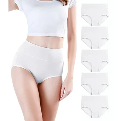 Imagen de wirarpa Bragas Mujer Algodón de Cintura Alta 5 Pack Blanco Talla L