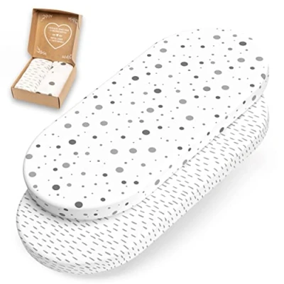 Imagen de Juego sábanas capazo mimaDu para bebé sábana Bajera Universal Funda Protector colchon minicuna Mimbre 100% algodón Oeko Tex 78x36, 80x40 cm (Rayas, Puntos)