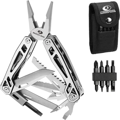 Imagen de Mossy Oak Alicates Multiusos, Multiherramienta de 21 en 1, Navaja Herramienta Multiusos con Cuchillo, Destornillador para Camping, Reparación, Senderismo, Incluye Bolsa Portátil