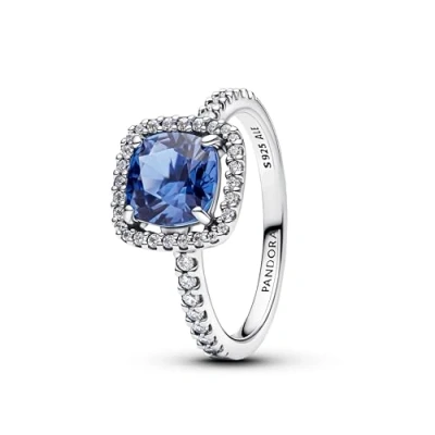 Imagen de PANDORA Anillo Mujer Plata Brillante Cuadrado Azul aureola 193550C01, 54/17,2, de ley, Cristal
