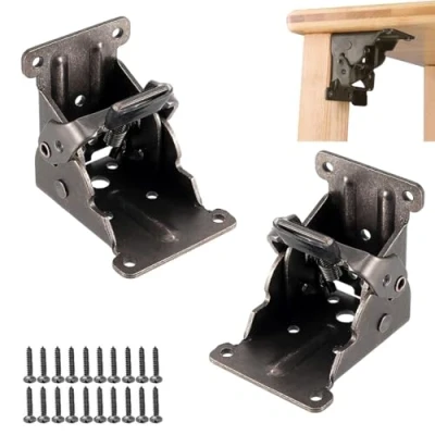 Imagen de Bloqueo Automático de 90 Grados 2 Piezas Bisagra Plegable Autoblocante Patas Plegables Para Mesa Herrajes Mesas Piernas Escritorio Banco Trabajo Negro