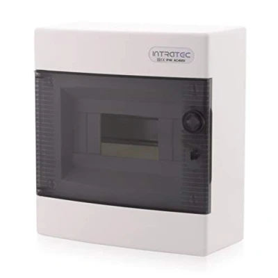 Imagen de Intratec cuadro de distribución superficie, IP40 Caja interior con puerta transparente, para habitaciones secas, 1 fila, 8 módulos, 236 x 215 102 mm, blanco