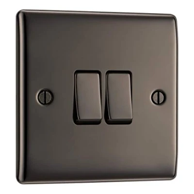 Imagen de BG Electrical Interruptor de luz doble NBN42, níquel negro, 2 vías, 16AX