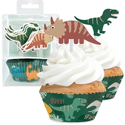 Imagen de ScrapCooking Set de 24 cajas y toppers para cupcakes, tema Dino Decoraciones pastelería, postres, pasteles, galletas, cumpleaños Cake Design