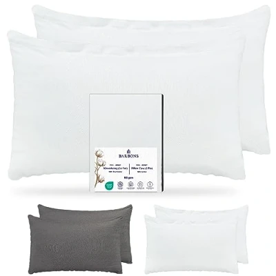 Imagen de Barbons Funda de Almohada 50x80 Blanco Juego 2 100% Algodón Jersey, Cojin para Cama Protector 50 x 80 cm