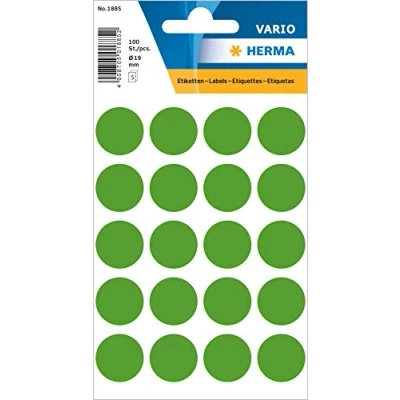 Imagen de HERMA 1885 Pegatinas de puntos adhesivos verdes, 100 unidades, diámetro 19 mm, 20 por hoja, autoadhesivas, marcado para calendarios, planificadores, manualidades, mate, papel en blanco,
