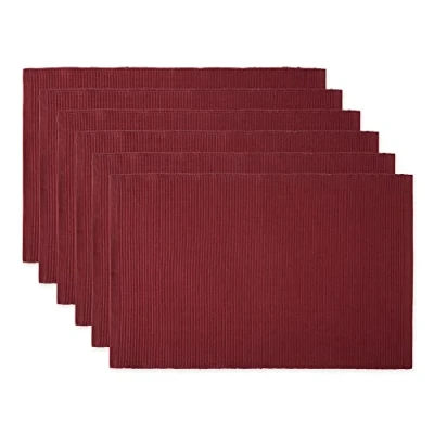 Imagen de DII Basic Everyday Juego de manteles Individuales Acanalados 100% algodón, 13 x 19 Pulgadas, Vino, 6 Piezas