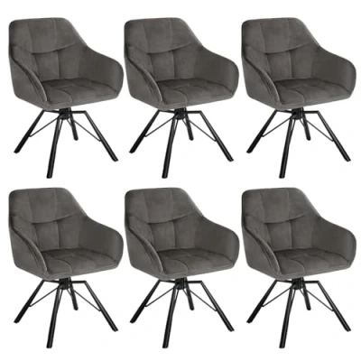 Imagen de WOLTU 6X Sillas de Comedor Giratorias Cocina Tapizadas en Terciopelo Suave Ergonomicas con Respaldo y Brazos para Salón Dormitorio Patas Metal, Gris Oscuro, BH365dgr 6