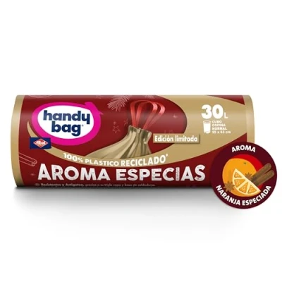 Imagen de Handy Bag Bolsas de Basura Aroma Especias, 100% Reciclado, Extra Resistentes, Antigoteo, Autocierre, 30L, 8 Bolsas, 1 Paquete