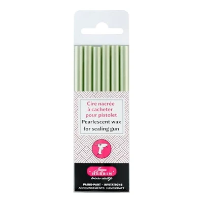 Imagen de Herbin 35932T Paquet de 6 bâtons cire à cacheter spéciale pour pistolet, Vert amande nacré. Fabriqué en France