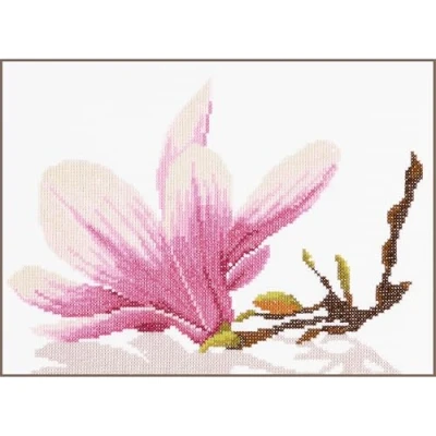 Imagen de LANARTE Zählmusterpackung Magnolienzweig Kit de Punto Cruz, Cotton, Colores Variados, ca. 30 x 20 cm / 12&quot; 8&quot;